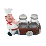 Foodie Chef Figurine Resin Salt & Pepper Shakers in Pull Cart Holder Set