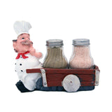 Foodie Chef Figurine Resin Salt & Pepper Shakers in Pull Cart Holder Set