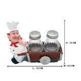 Foodie Chef Figurine Resin Salt & Pepper Shakers in Pull Cart Holder Set