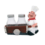 Foodie Chef Figurine Resin Salt & Pepper Shakers in Push Cart Holder Set