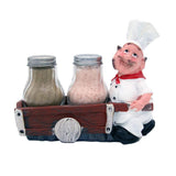 Foodie Chef Figurine Resin Salt & Pepper Shakers in Push Cart Holder Set