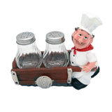 Foodie Chef Figurine Resin Salt & Pepper Shakers in Push Cart Holder Set
