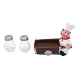 Foodie Chef Figurine Resin Salt & Pepper Shakers in Push Cart Holder Set