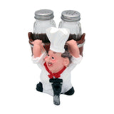 Foodie Chef Figurine Resin Salt & Pepper Shakers Holder Set (On Cycle Basket)
