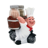 Foodie Chef Figurine Resin Salt & Pepper Shakers Holder Set (On Cycle Basket)