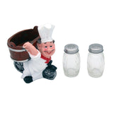 Foodie Chef Figurine Resin Salt & Pepper Shakers Holder Set (On Cycle Basket)