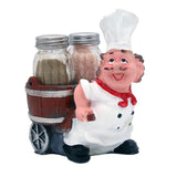 Foodie Chef Figurine Resin Salt & Pepper Shakers Holder Set (On Pull Cart)
