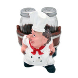 Foodie Chef Figurine Resin Salt & Pepper Shakers Holder Set (On Pull Cart)