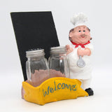 Cute Chef Figurine Resin Salt & Pepper Shakers with Chalkboard Holder Set (Yellow Basket)