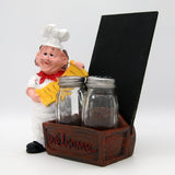 Cute Chef Figurine Resin Salt & Pepper Shakers with Chalkboard Holder Set (Brown Basket)