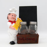 Cute Chef Figurine Resin Salt & Pepper Shakers with Chalkboard Holder Set (Brown Basket)
