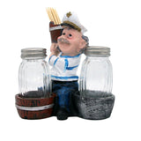 Nautical Sailor Figurine Resin Salt & Pepper Shakers with Toothpick Holder Set (Blue in White Shirt) (Pail)