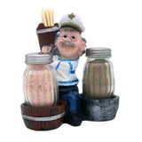 Nautical Sailor Figurine Resin Salt & Pepper Shakers with Toothpick Holder Set (Blue in White Shirt) (Pail)