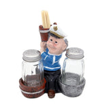 Nautical Sailor Figurine Resin Salt & Pepper Shakers with Toothpick Holder Set (White in Blue Shirt) (Barrel)