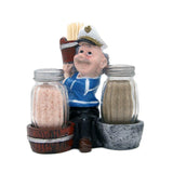 Nautical Sailor Figurine Resin Salt & Pepper Shakers with Toothpick Holder Set (White in Blue Shirt) (Barrel)