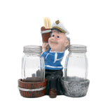 Nautical Sailor Figurine Resin Salt & Pepper Shakers with Toothpick Holder Set (White in Blue Shirt) (Barrel)