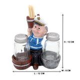 Nautical Sailor Figurine Resin Salt & Pepper Shakers with Toothpick Holder Set (White in Blue Shirt) (Barrel)