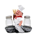 Foodie Chef Figurine Resin Salt & Pepper Shakers with Toothpick Holder Set