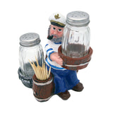 Nautical Sailor Figurine Resin Salt & Pepper Shakers with Toothpick & Napkin Holder Set (Blue in White)