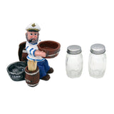 Nautical Sailor Figurine Resin Salt & Pepper Shakers with Toothpick & Napkin Holder Set (Blue in White)
