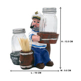 Nautical Sailor Figurine Resin Salt & Pepper Shakers with Toothpick & Napkin Holder Set (Blue in White)