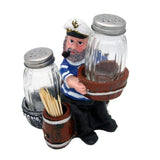 Nautical Sailor Figurine Resin Salt & Pepper Shakers with Toothpick & Napkin Holder Set (White in Blue)