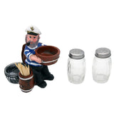 Nautical Sailor Figurine Resin Salt & Pepper Shakers with Toothpick & Napkin Holder Set (White in Blue)