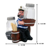 Nautical Sailor Figurine Resin Salt & Pepper Shakers with Toothpick & Napkin Holder Set (White in Blue)