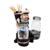 Nautical Sailor Figurine Resin Salt & Pepper Shakers with Toothpick Holder Set (Blue)