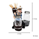 Nautical Sailor Figurine Resin Salt & Pepper Shakers with Toothpick Holder Set (Blue)
