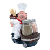 Foodie Chef Figurine Resin Salt & Pepper Shakers with Toothpick Holder Set (Back Cycle Basket)