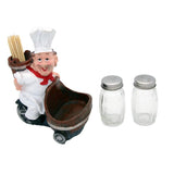 Foodie Chef Figurine Resin Salt & Pepper Shakers with Toothpick Holder Set (Back Cycle Basket)