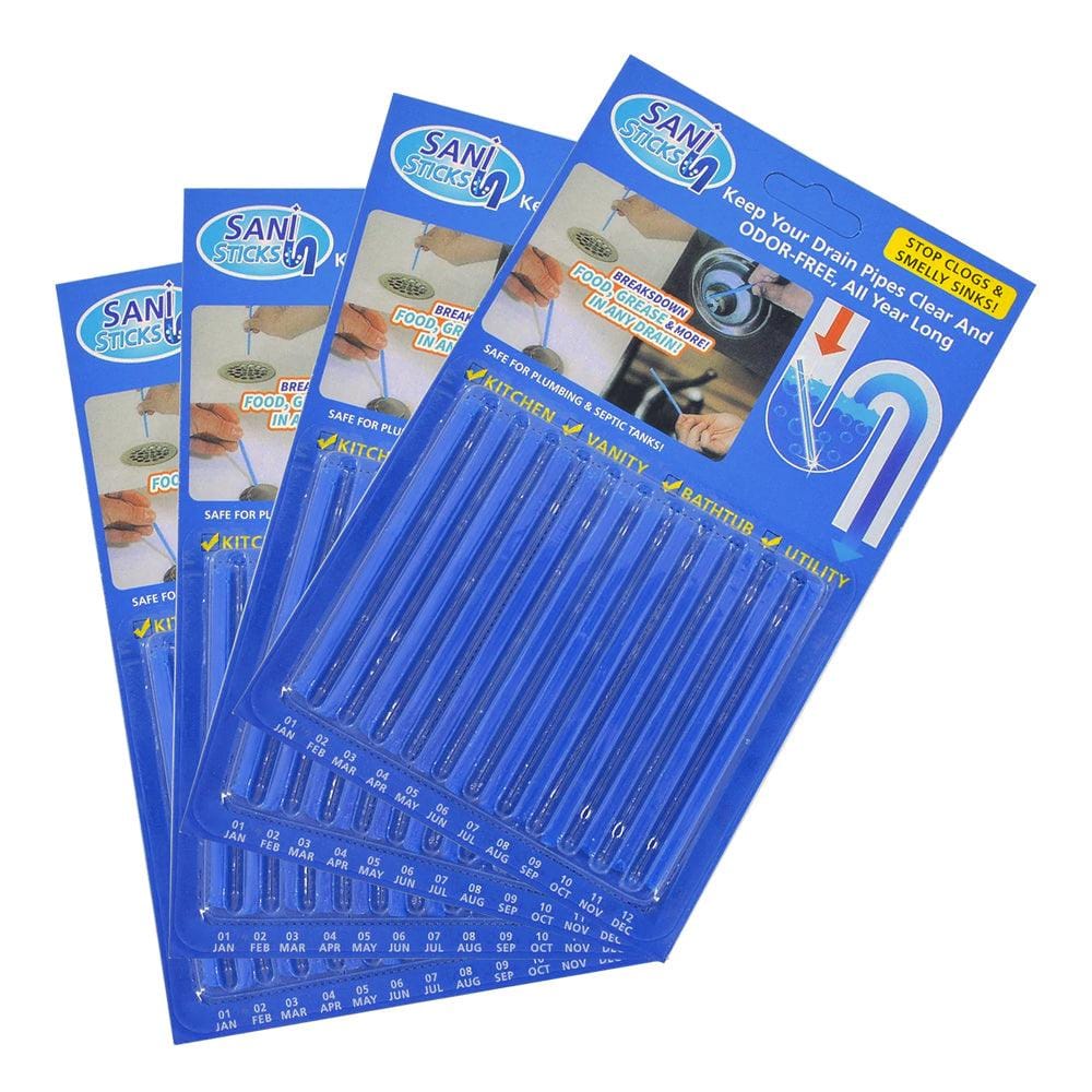Saniz Stick - Drain Cleaner & Deodorizer (4 x Packs of 12 Sticks) (Blue)