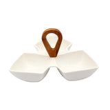 3 Compartment Serving Platter with Wooden Handle