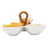 3 Compartment Serving Platter with Wooden Handle