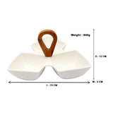 3 Compartment Serving Platter with Wooden Handle
