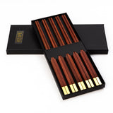 10 Pairs Dark Rose Wood Square Chopsticks Set with Gold Top