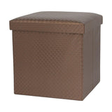 Collapsible Elegant Square PU Leather & MDF Pouf Ottoman (Bronze Dot Line)