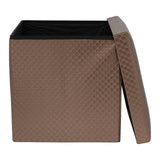 Collapsible Elegant Square PU Leather & MDF Pouf Ottoman (Bronze Dot Line)