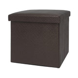 Collapsible Elegant Square PU Leather & MDF Pouf Ottoman (Bronze Checks)