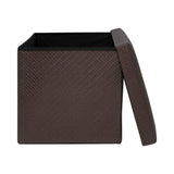 Collapsible Elegant Square PU Leather & MDF Pouf Ottoman (Bronze Checks)