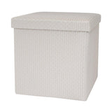 Collapsible Elegant Square PU Leather & MDF Pouf Ottoman (White Design)