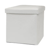 Collapsible Elegant Square PU Leather & MDF Pouf Ottoman (White Checks)