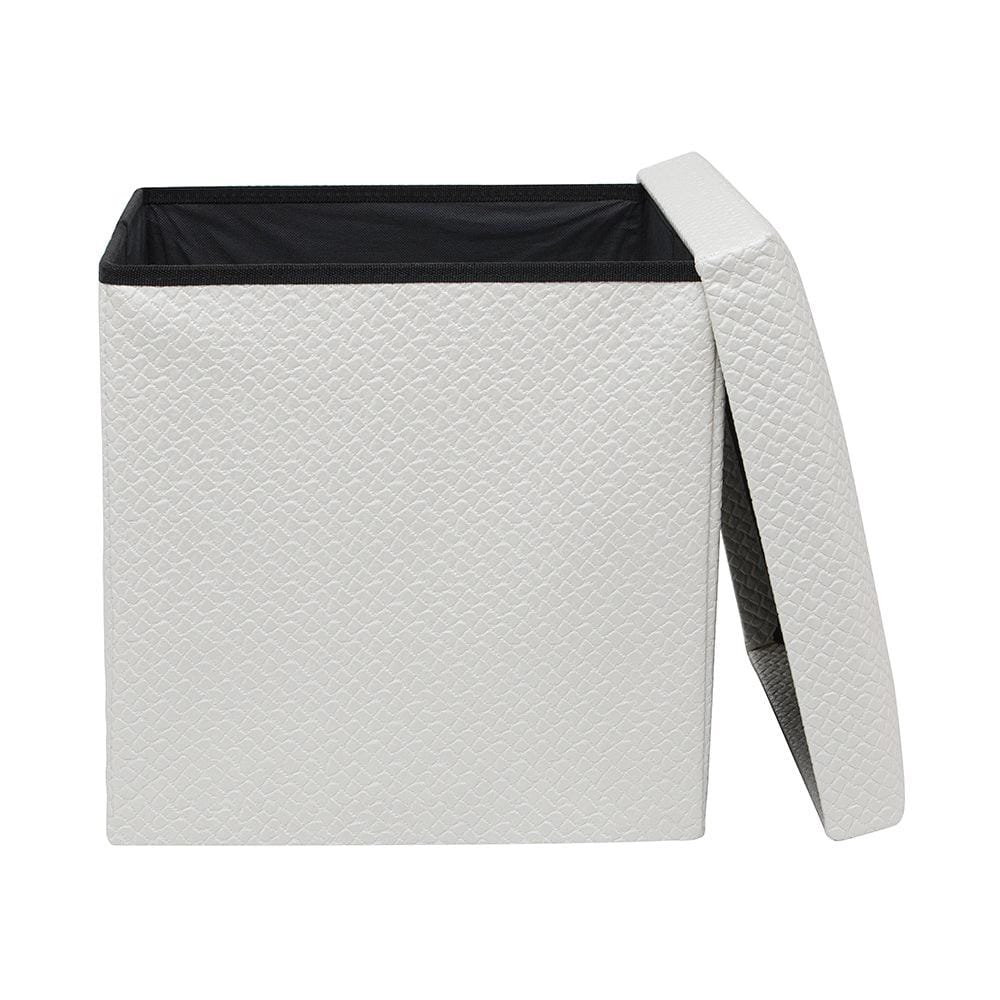 Collapsible Elegant Square PU Leather & MDF Pouf Ottoman (White Checks)