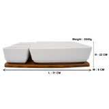 Square Serving Bowl with 3 Dip Bowls and Wooden Tray Set