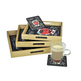 Coffee Cup - 3 Square Serving Trays & 6 Coasters with Holder Set