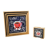 Coffee Cup - 3 Square Serving Trays & 6 Coasters with Holder Set