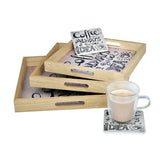 Coffee Ideas - 3 Square Serving Trays & 6 Coasters with Holder Set