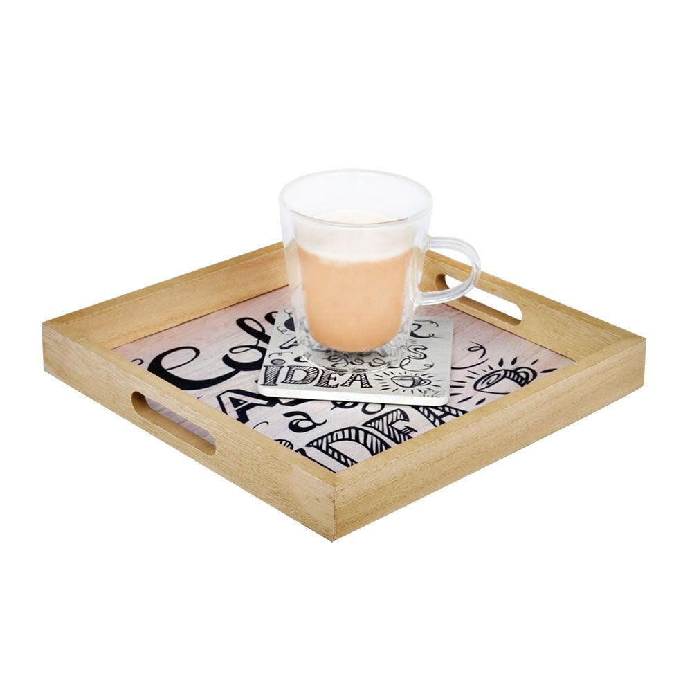 Coffee Ideas - 3 Square Serving Trays & 6 Coasters with Holder Set