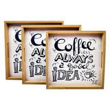 Coffee Ideas - 3 Square Serving Trays & 6 Coasters with Holder Set